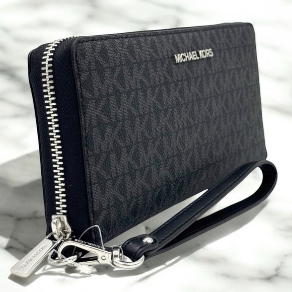 Michael Kors Large Continental Wallet Wristlet Black Signature - Picture 4 of 8